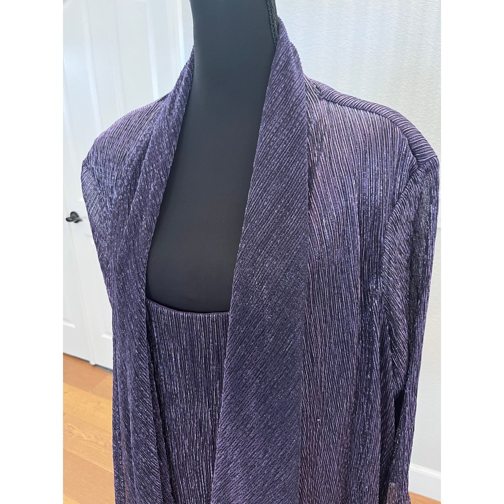 Metallic Shimmer Draped Open Cardigan 2X Royal Blue Purple Party Evening Jacket